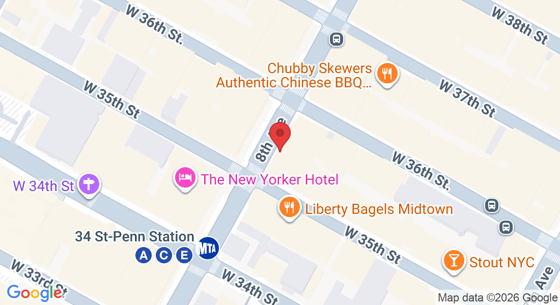 Map of Pearl Studios - 500 8th Ave, New York, NY 10018