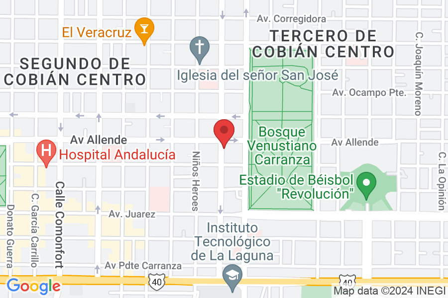 Av. Mariano López Ortiz Nte. 25, Sur Col. Centro, Tercero de Cobián Centro, 27000 Torreón, Coah., México