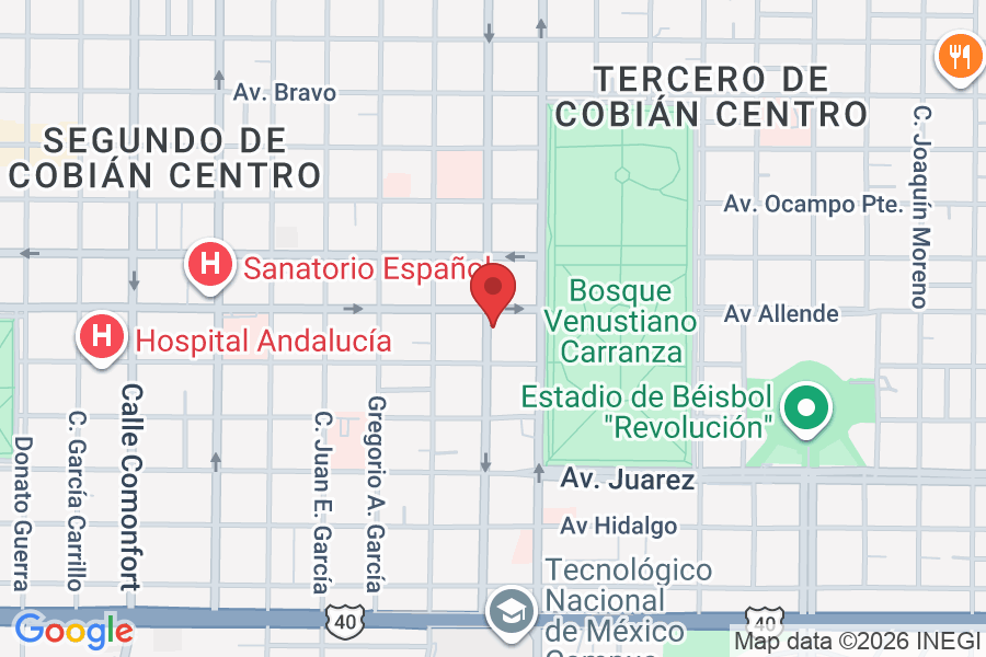 Av. Mariano López Ortiz Nte. 25, Sur Col. Centro, Tercero de Cobián Centro, 27000 Torreón, Coah., México