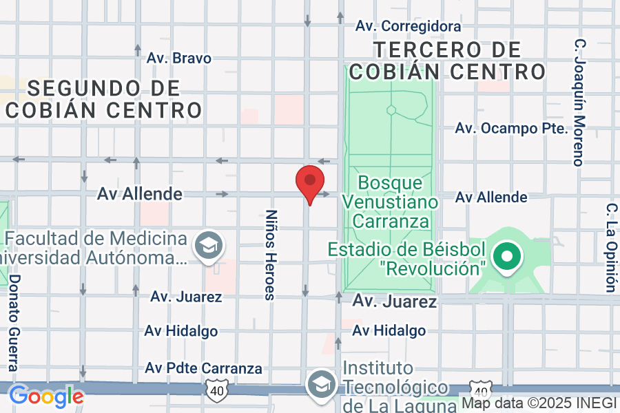 Av. Mariano López Ortiz Nte. 25, Sur Col. Centro, Tercero de Cobián Centro, 27000 Torreón, Coah., México