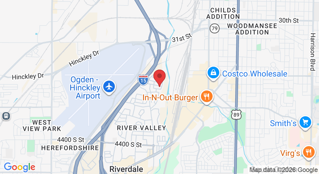 KJ Roofing Location Map - 601 W 3650 S, Riverdale, Utah