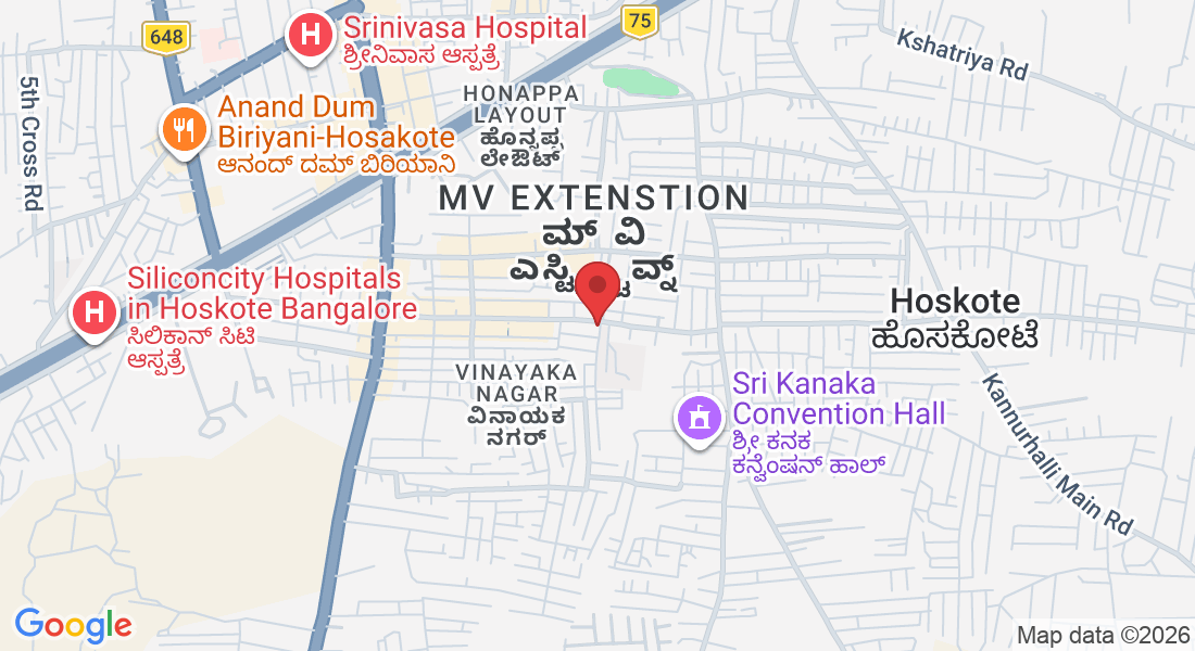 6, 1st Floor, Varkey's Cafe, Ramakrishna Rd, next to Vivekananda School, M V Extenstion, Hoskote, Bengaluru, Karnataka 562114, India