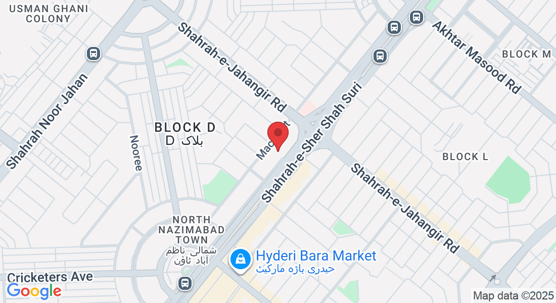 Main 5 star chowrangi, Above Ufone Franchise, Next to ginsoy, nearby Imam bargah, Block D North Nazimabad Town, Karachi, Karachi City, Sindh 74600, Pakistan