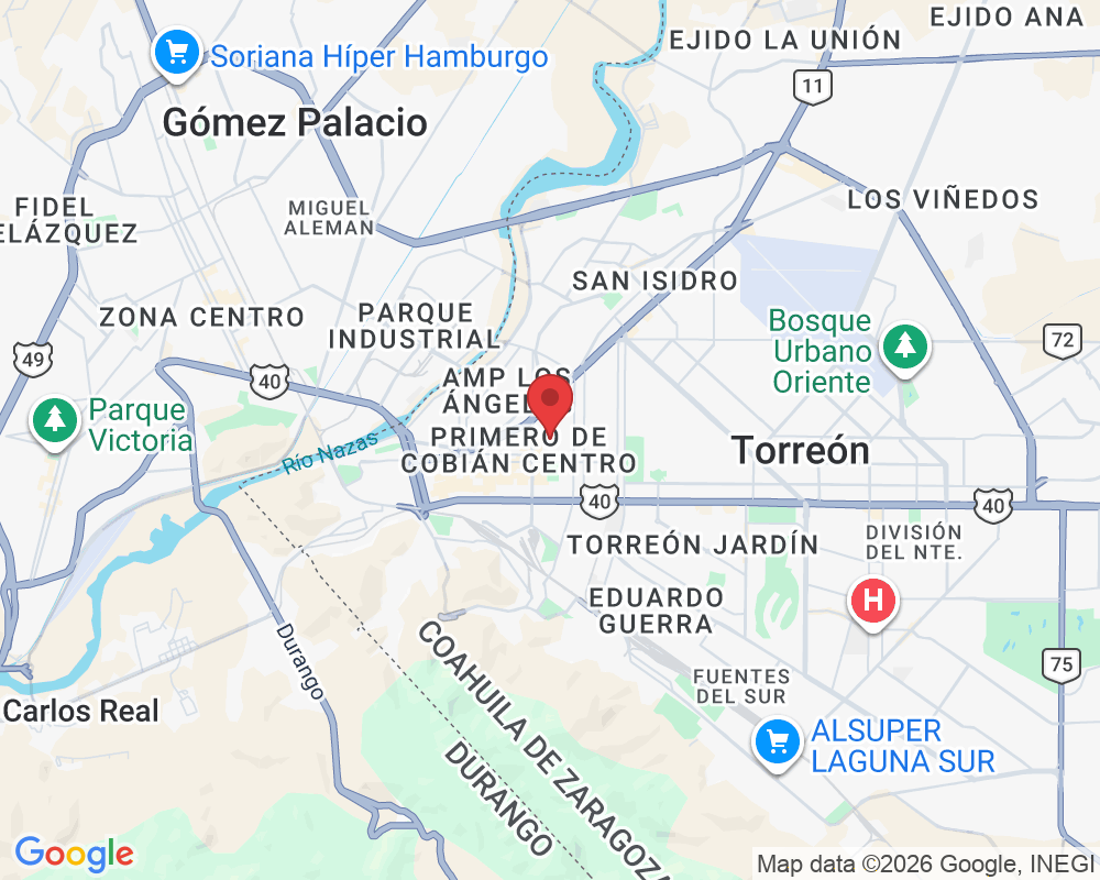 Escobedo 239-Poniente, Primero de Cobián Centro, 27000 Torreón, Coah., México