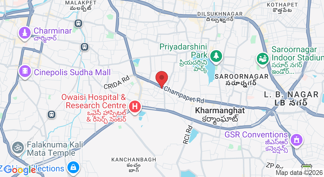 Champapet Rd, near Bharat Petrol Pump, Raji Reddy Nagar, New Santoshnagar, Santosh Nagar, Champapet, Hyderabad, Telangana 500059, India