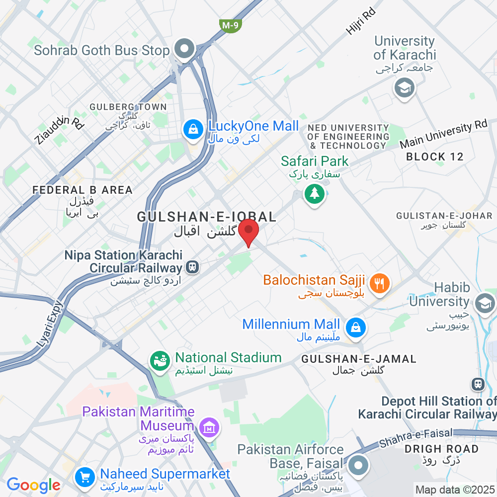 Plot E, 13, Block 10 Gulshan-e-Iqbal, Karachi, Pakistan