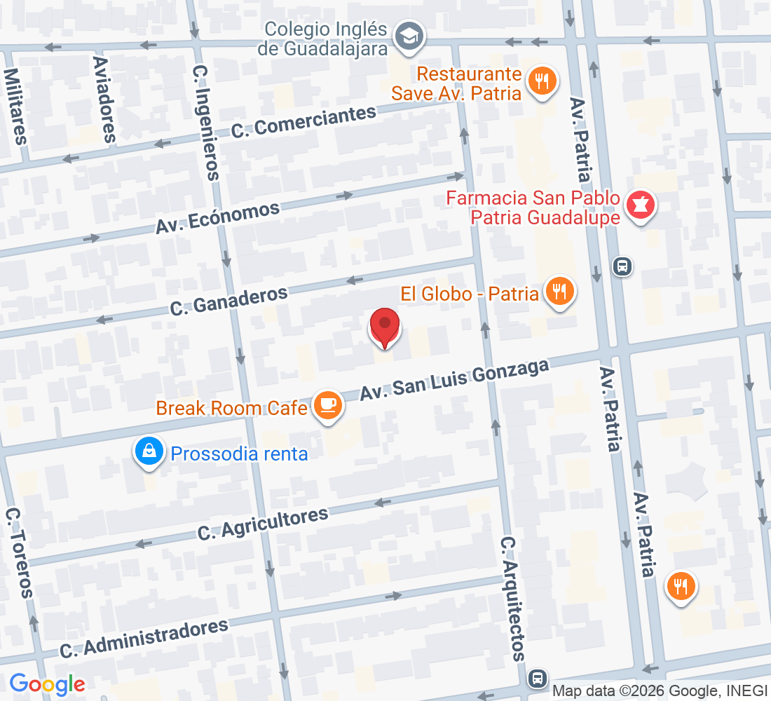 Av. San Luis Gonzaga 5094 Col, Jardines de Guadalupe, 45030 Zapopan, Jal., México