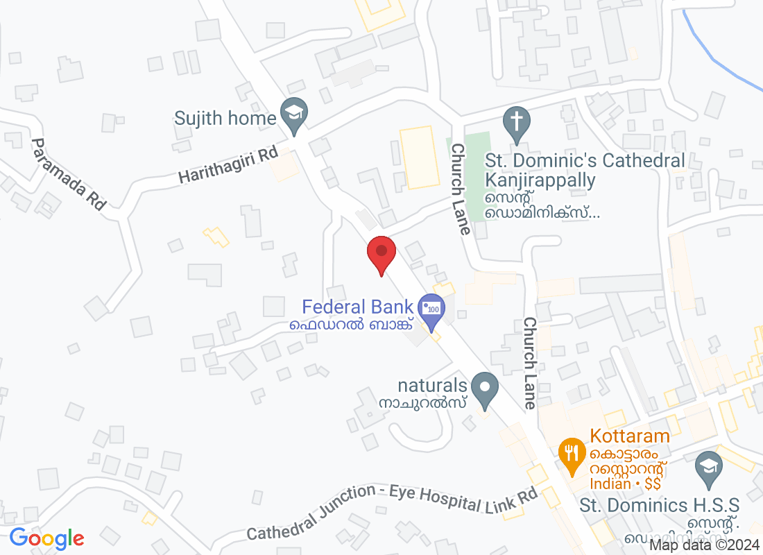 Madukkakuzhy Building, Cathedral Junction - Eye Hospital Link Rd, near ICICI bank, near St Dominic’s cathedral, Kanjirappally, Kerala 686507, India
