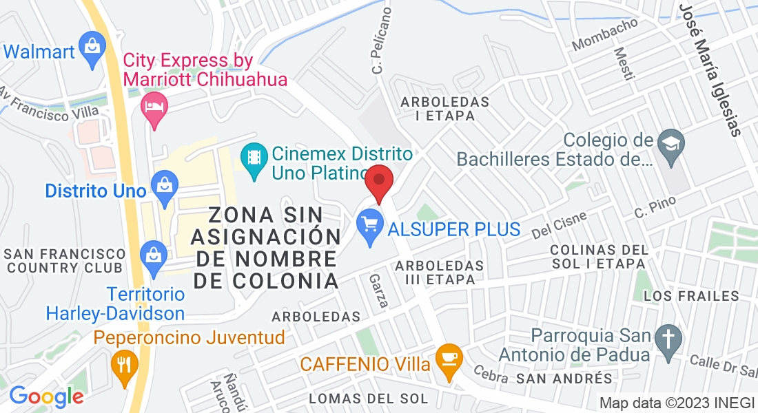 Av. Francisco Villa 4907 Plaza Arboledas, local 109, IV etapa, Arboledas, 31110 Chihuahua, Chih., México