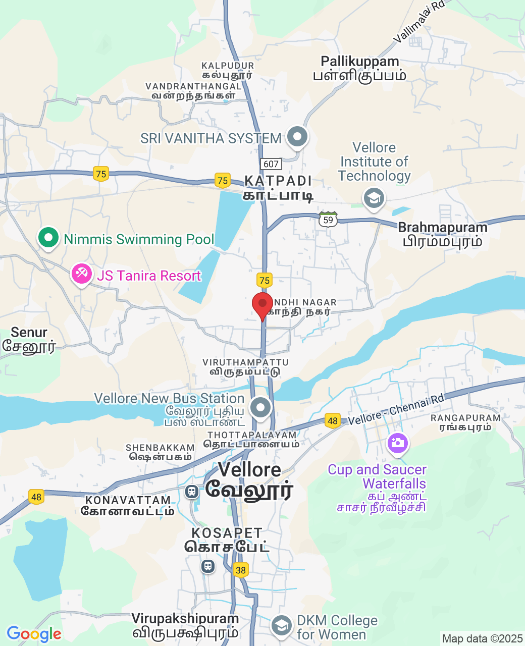 Katpadi - Vellore Rd, Suthanthira Ponvizha Nagar, Bharathi Nagar, Gandhi Nagar, Vellore, Tamil Nadu 632006, India