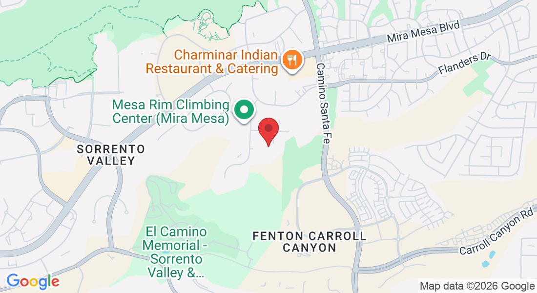 Take the driveway on the left of the buildings with the blue awnings, 10054 Mesa Ridge Ct STE 120, San Diego, CA 92121, USA