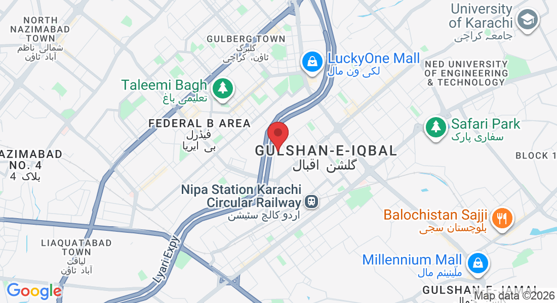Plot A 132, Block 1 Gulshan-e-Iqbal, Karachi, Pakistan