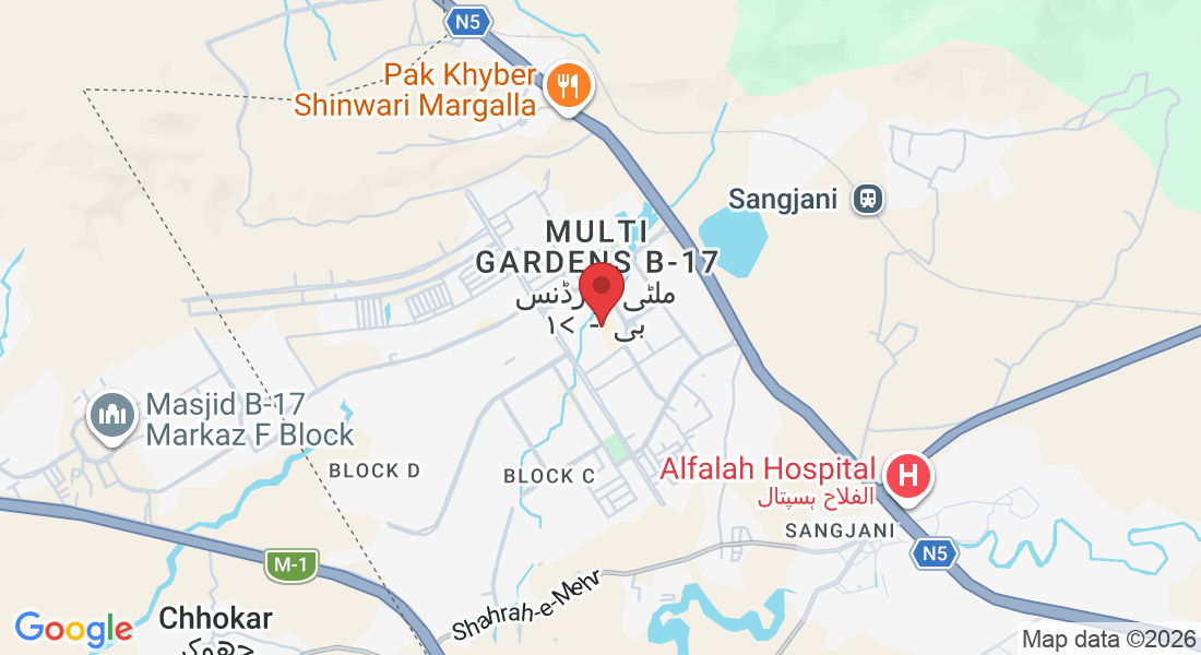 Office 102, Twin City Tower, near D. Watson Chemist, Main Markaz Block B Multi Gardens B-17, Islamabad, Pakistan