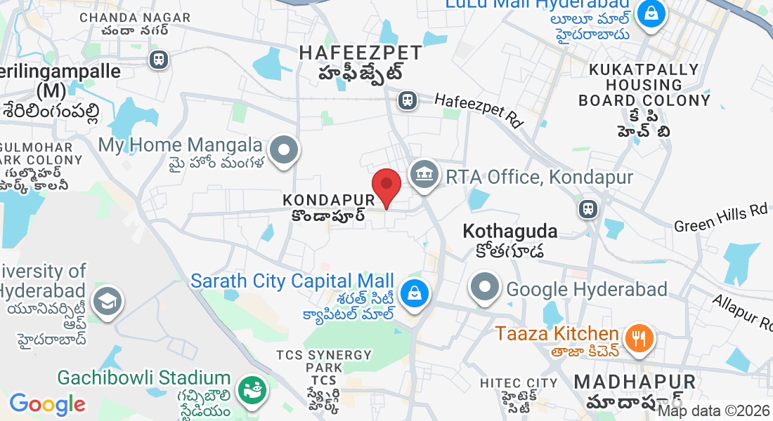 Krishna’s pride building, Kondapur, Raghavendra Colony, Gachibowli, Hyderabad, Telangana 500084, India