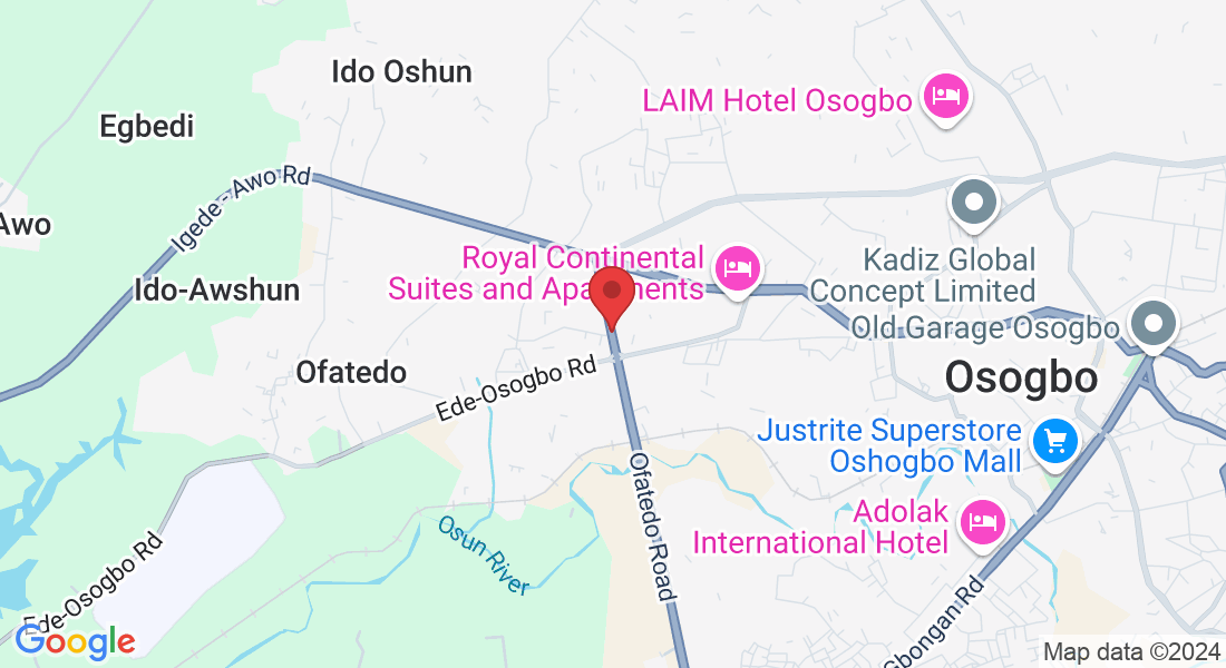 Ofatedo Road, beside Kings and Queen Academy, Area, Osogbo 230103, Osun, Nigeria