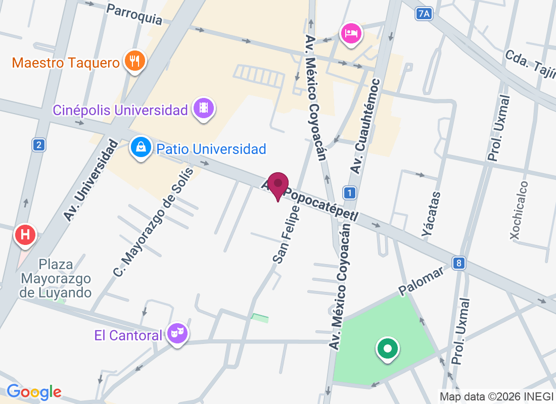 Av. Popocatépetl 488, Xoco, Benito Juárez, 03330 Ciudad de México, CDMX, México