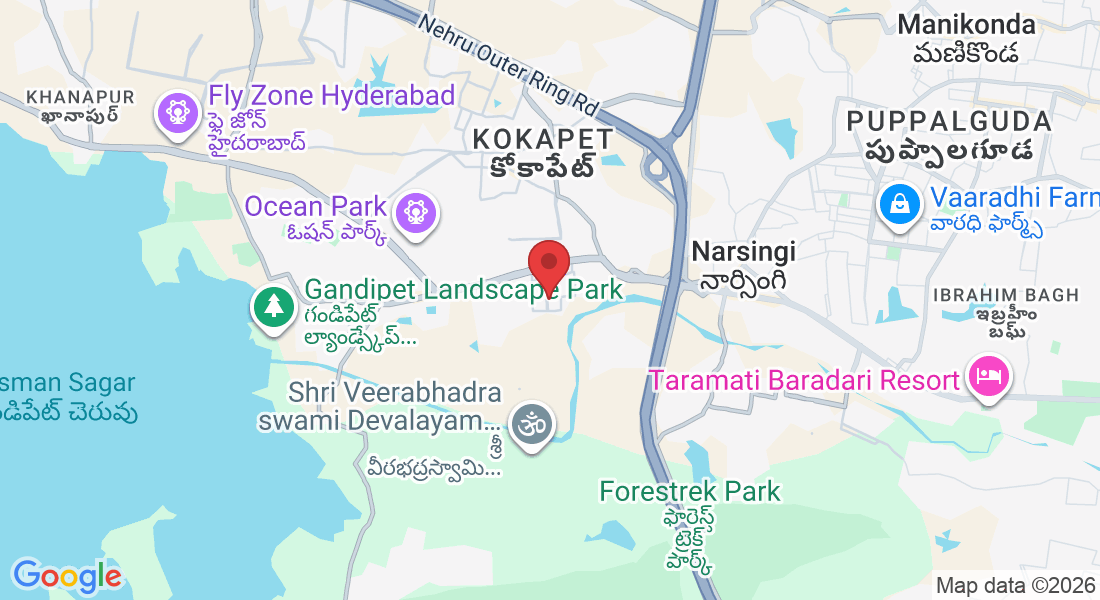 Survey No.135, Brundavan colony, Plot No. 36, Gandipet Main Rd, Narsingi, Hyderabad, Narsingi, Telangana 500075, India