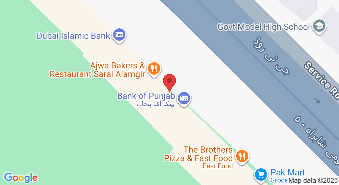 Main GT Rd, next to Ajwa Sweets And Bakers, Sarai Alamgir, 50000, Pakistan