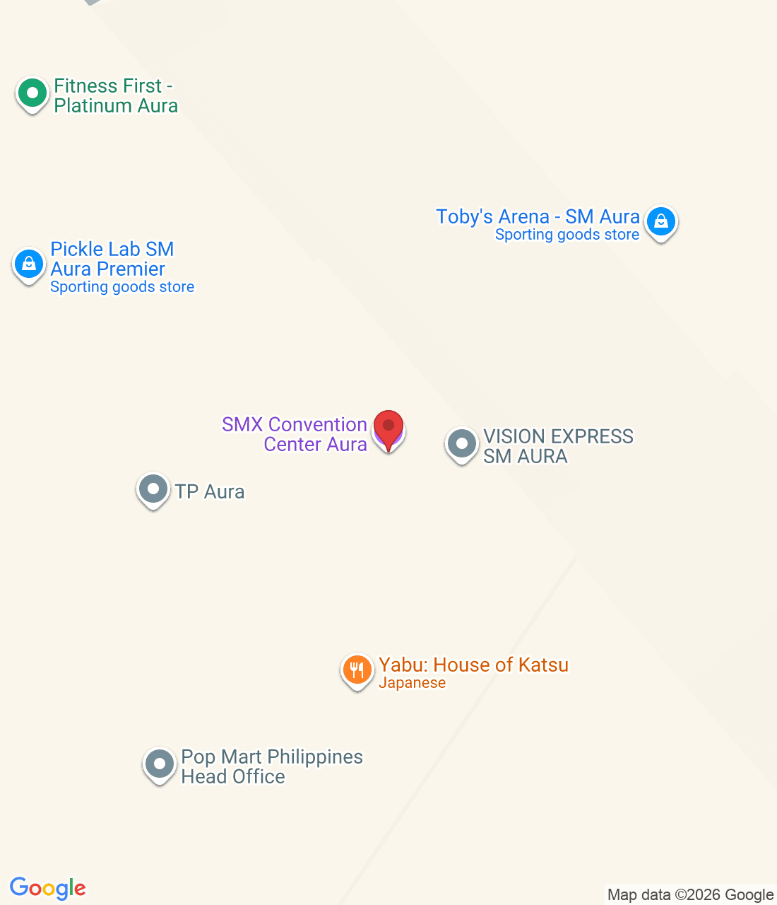 3rd and 4th Level, SM Aura Premier 26th Street, Corner McKinley Pkwy, Makati City, 1630 Metro Manila, Philippines