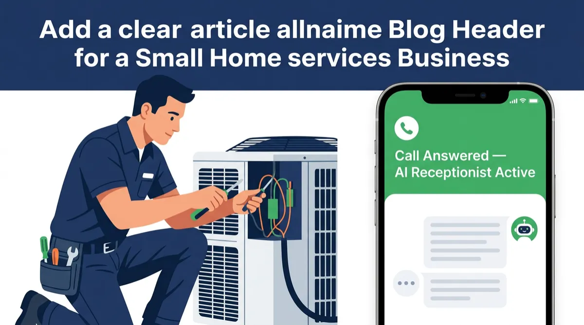 Home services technician on a job site with AI phone answering active on a smartphone — MissedCalls.ai after-hours call coverage for HVAC, plumbing, and contractors