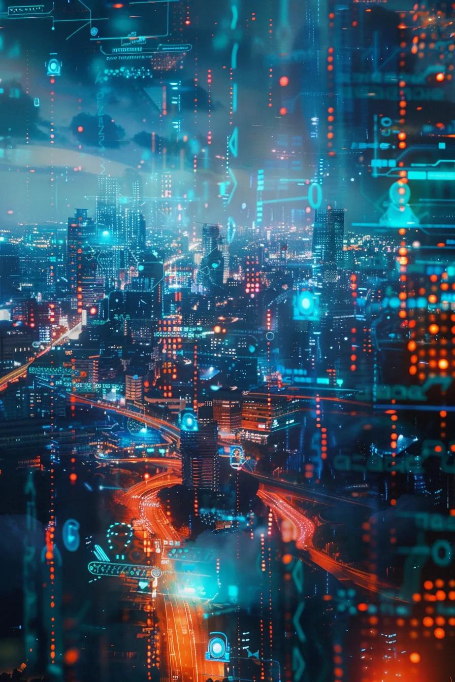 Futuristic digital landscape illustrating Answer Engine Optimization with AI and voice search elements