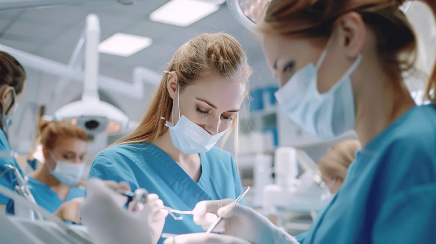A group of dental assistants in a clinic doing their work