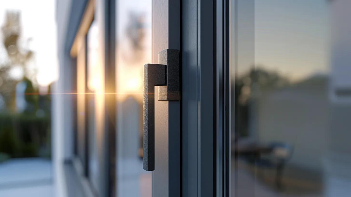 A sharp, architectural close-up of a modern anthracite grey fiberglass casement window set into a light smooth-stucco exterior wall. The window has an extremely slim profile and large glass pane, reflecting a soft sunset. The hardware is a minimalist matte black handle. The image highlights the clean lines and the precision of a professional seal. High-end contemporary home design, 8k, photorealistic, sharp focus on the frame's texture and the clarity of the NFRC-certified glazing. No people, no text.