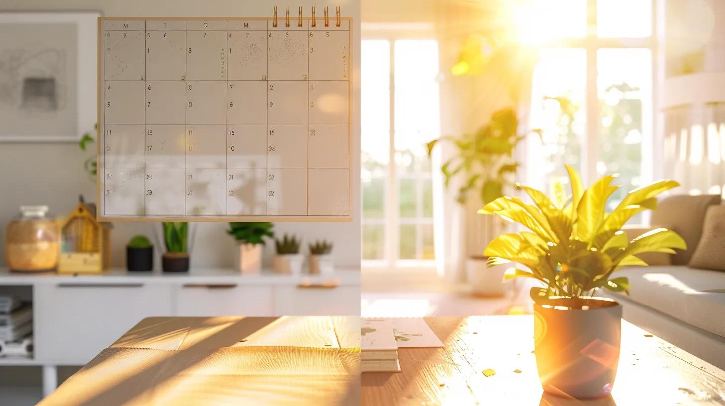 Creative split composition: left half showing calendar with regular recurring cleaning marks throughout month, right half showing single one-time deep cleaning date circled, bright home interior background, professional service comparison photography, scheduling difference visualization, no text, no people whatsoever