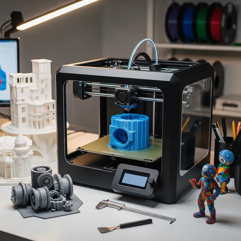3D printer producing a prototype in a modern workspace