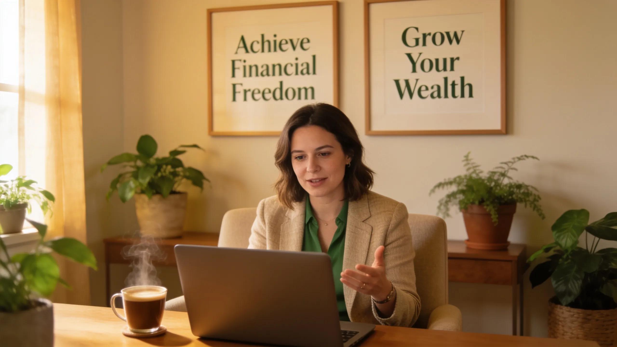 Wealth coach meeting with clients in a cozy office environment, enhancing visibility through AI marketing