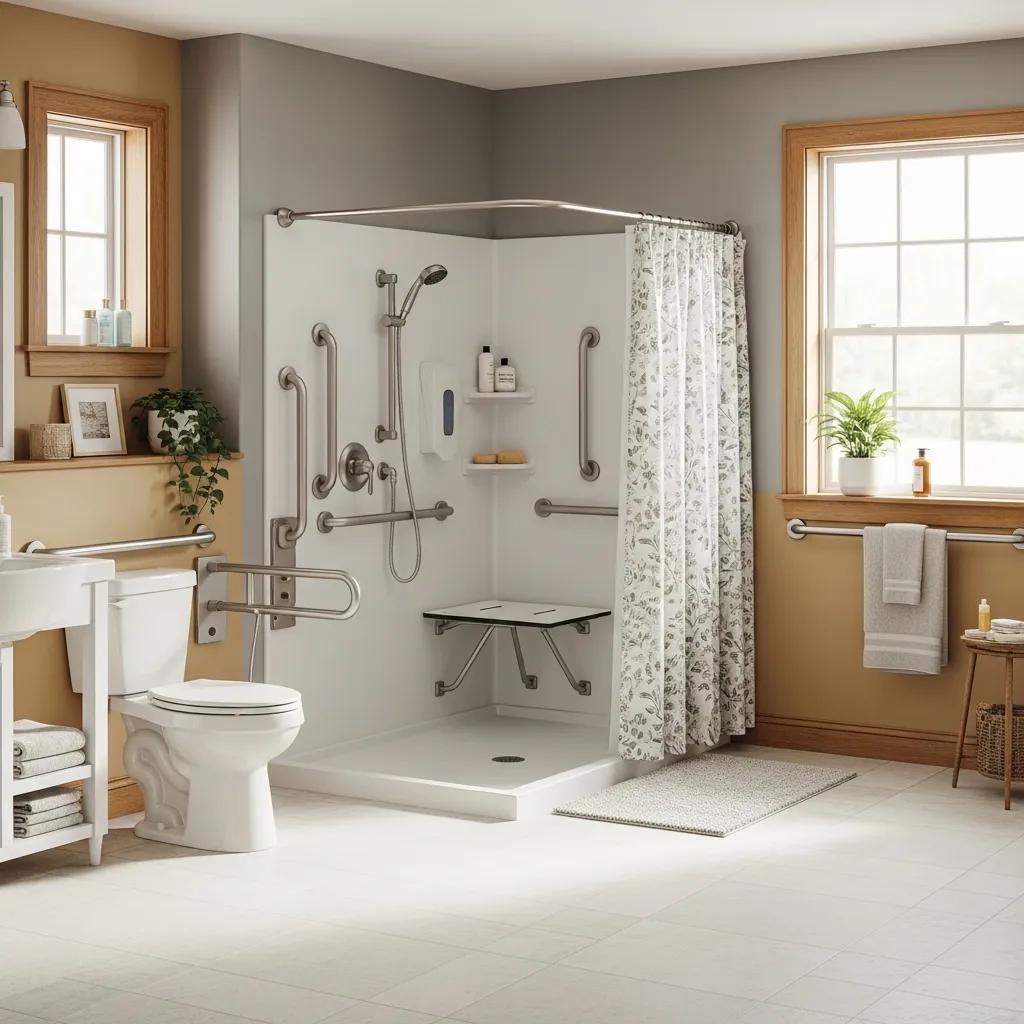 Accessible bathroom design showcasing safety features like grab bars and non-slip flooring for seniors