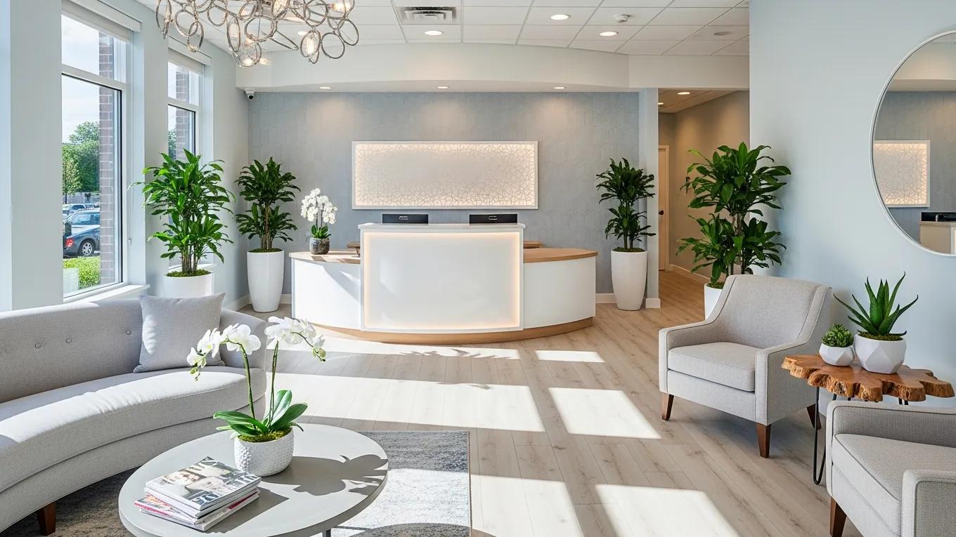 Aesthetic laser clinic interior with modern equipment and serene atmosphere