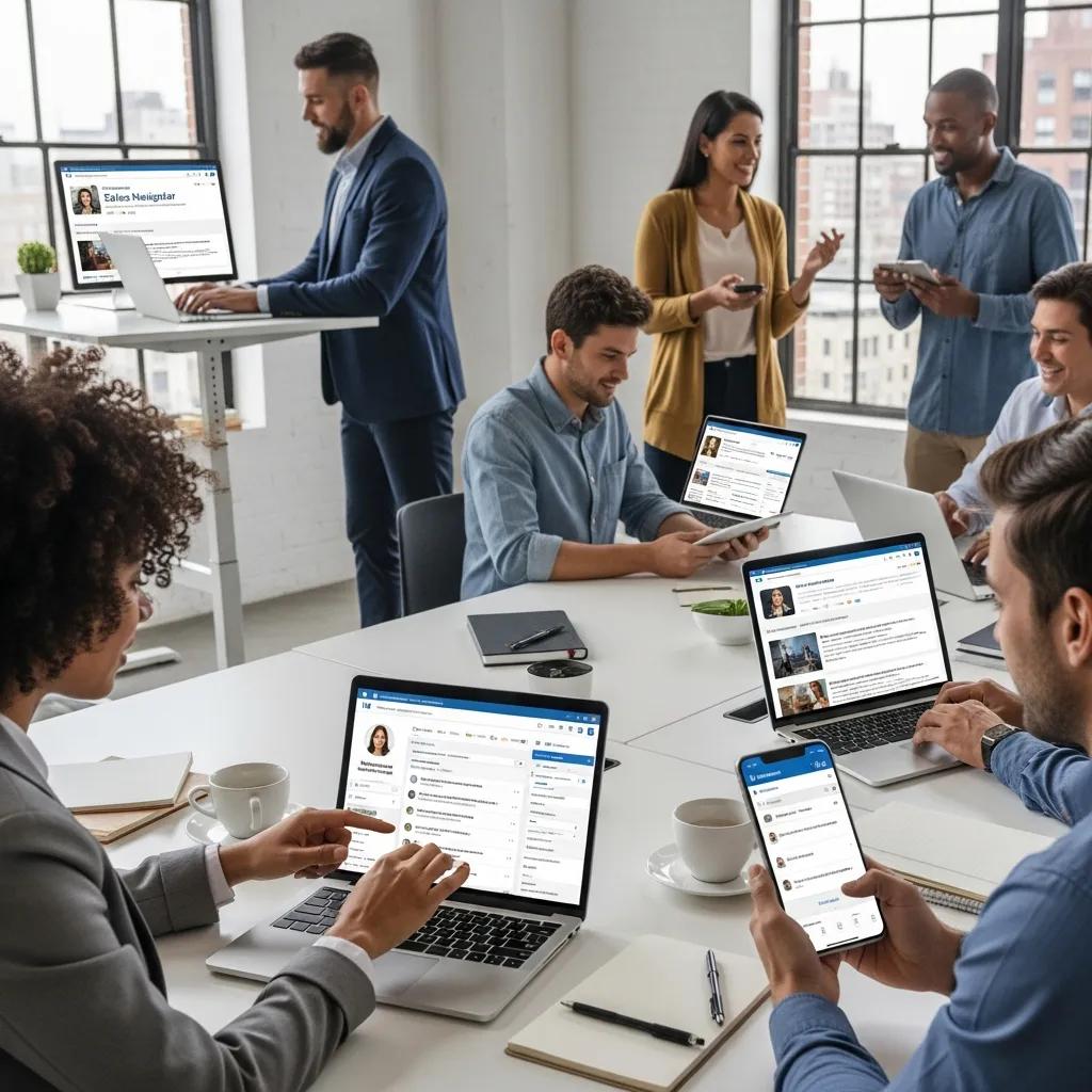 B2B sales professionals collaborating on LinkedIn for social selling