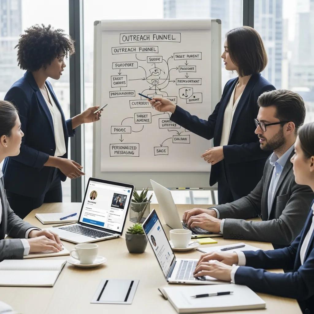 Business professionals collaborating on automated LinkedIn outreach strategies