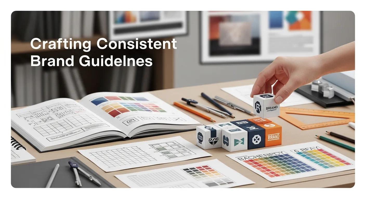 Illustration showing the components of consistent brand guidelines