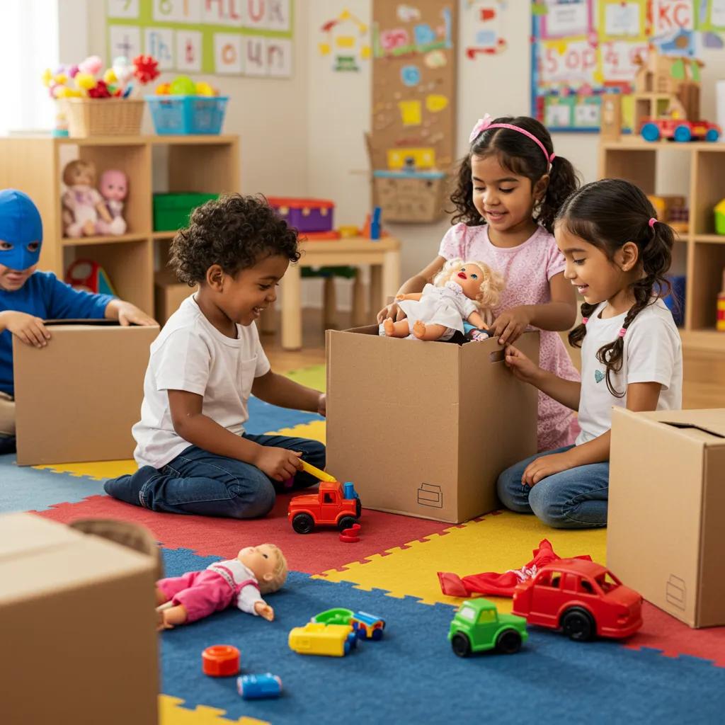 Children joyfully engaged in imaginative play with colorful props, showcasing the benefits of pretend play in child development