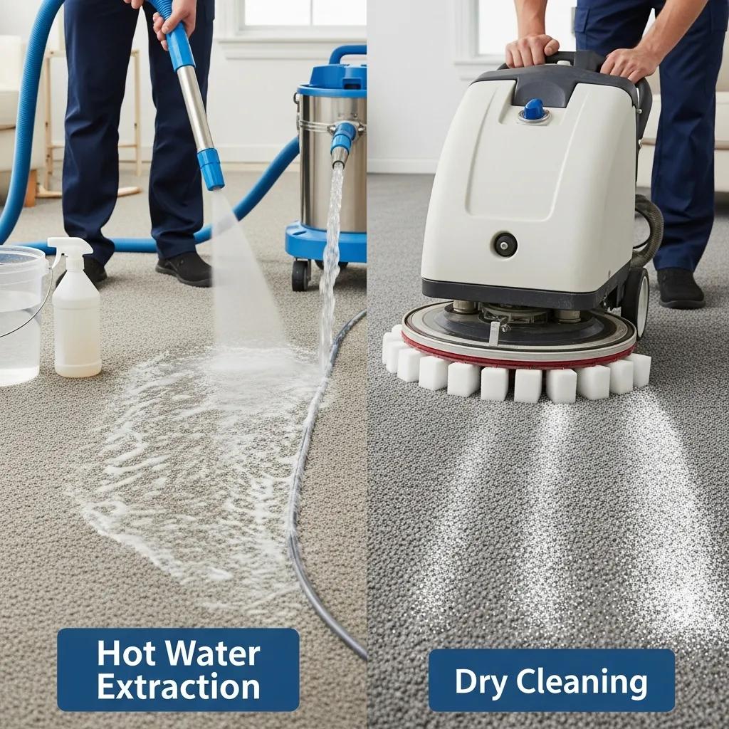 Comparison of carpet cleaning methods with hot water extraction and dry cleaning processes