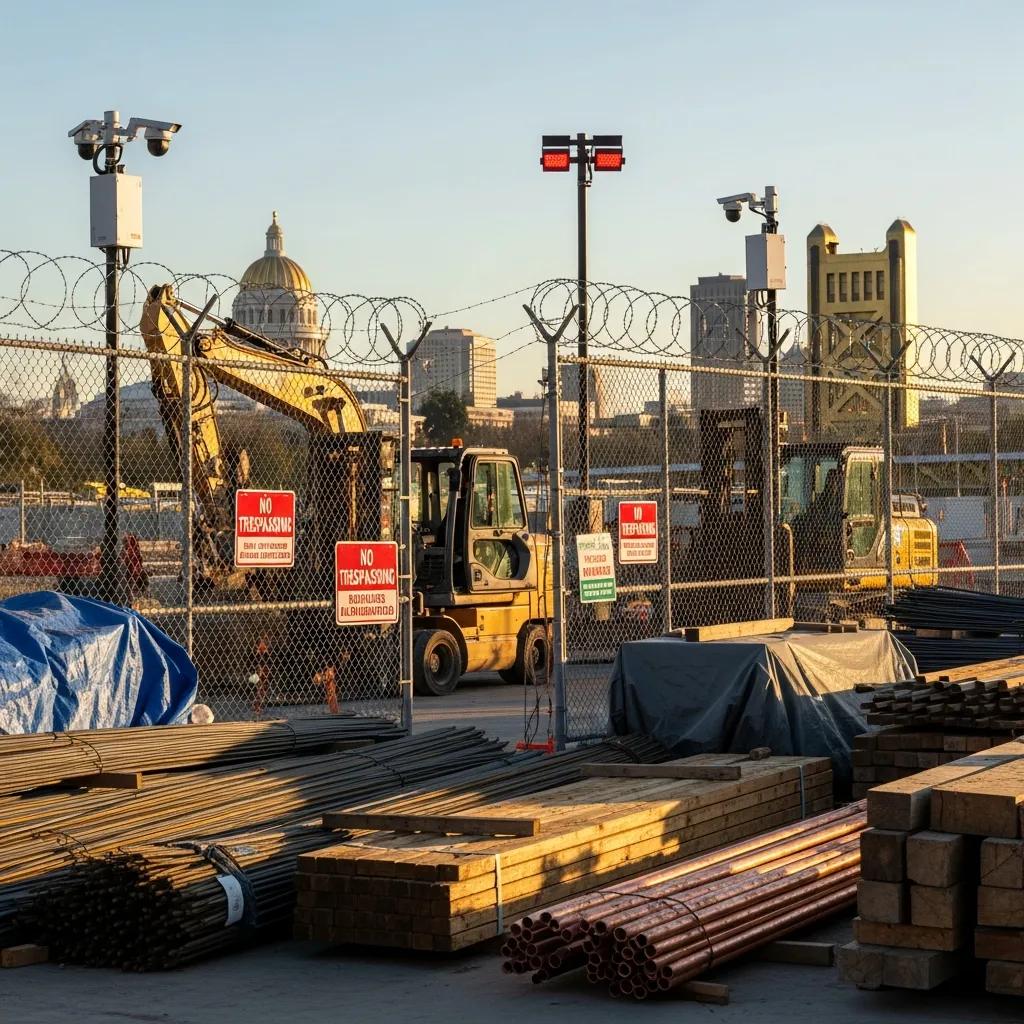 Construction site in Sacramento highlighting security measures and valuable materials
