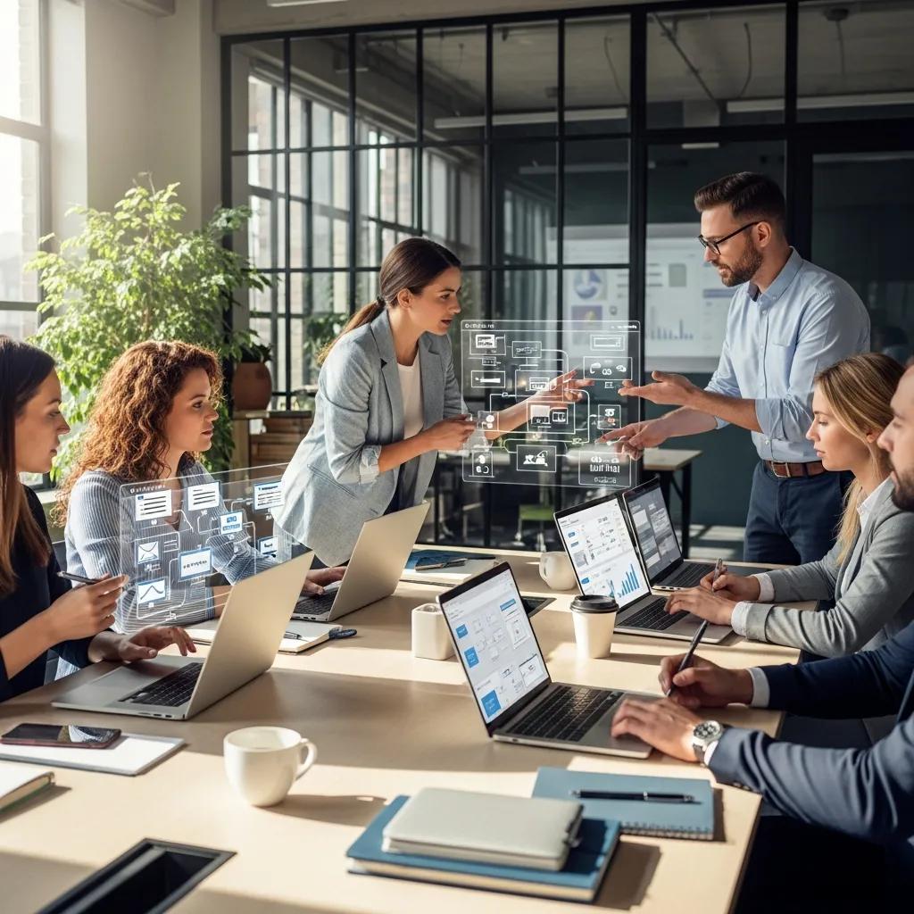 Consultants collaborating in a modern office, representing B2B outreach automation strategies