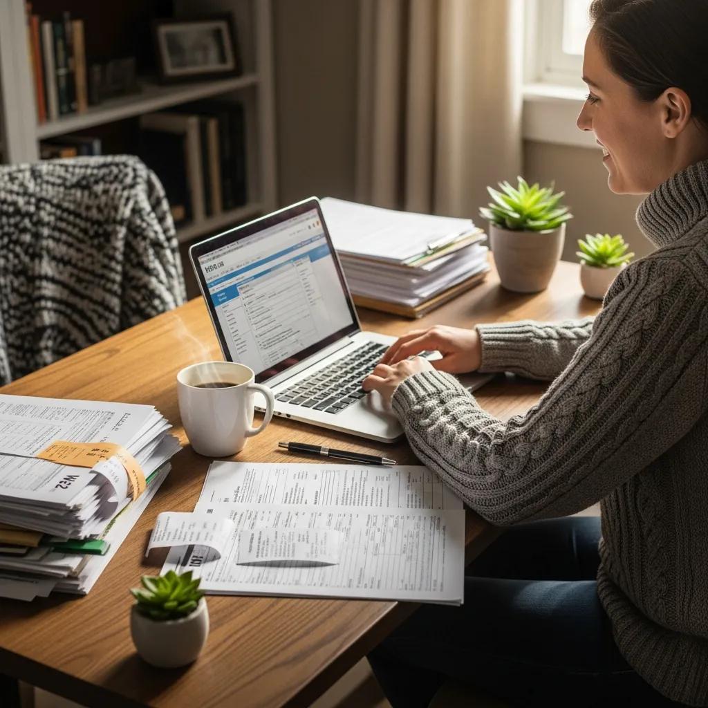 Cozy workspace with a laptop and tax documents, illustrating the concept of maximizing tax deductions