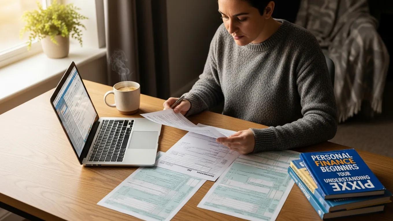 Cozy workspace with a person reviewing tax documents, emphasizing tax arrears management
