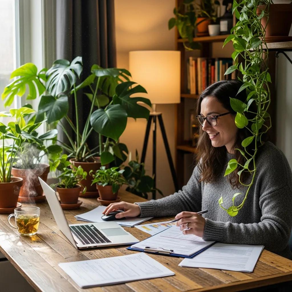 Cozy workspace with a small business owner engaged in proactive tax planning