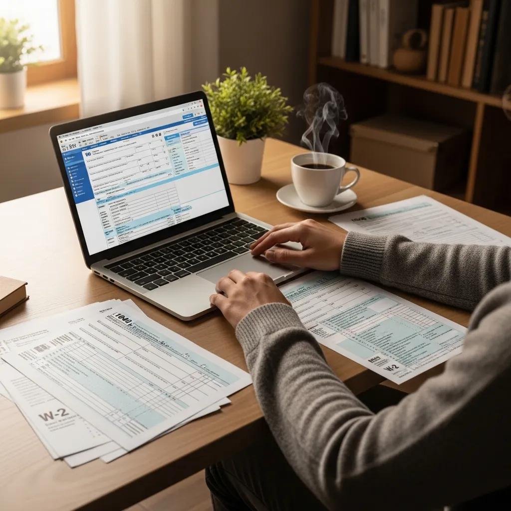 Cozy workspace with tax forms and a laptop, illustrating the importance of tax preparation