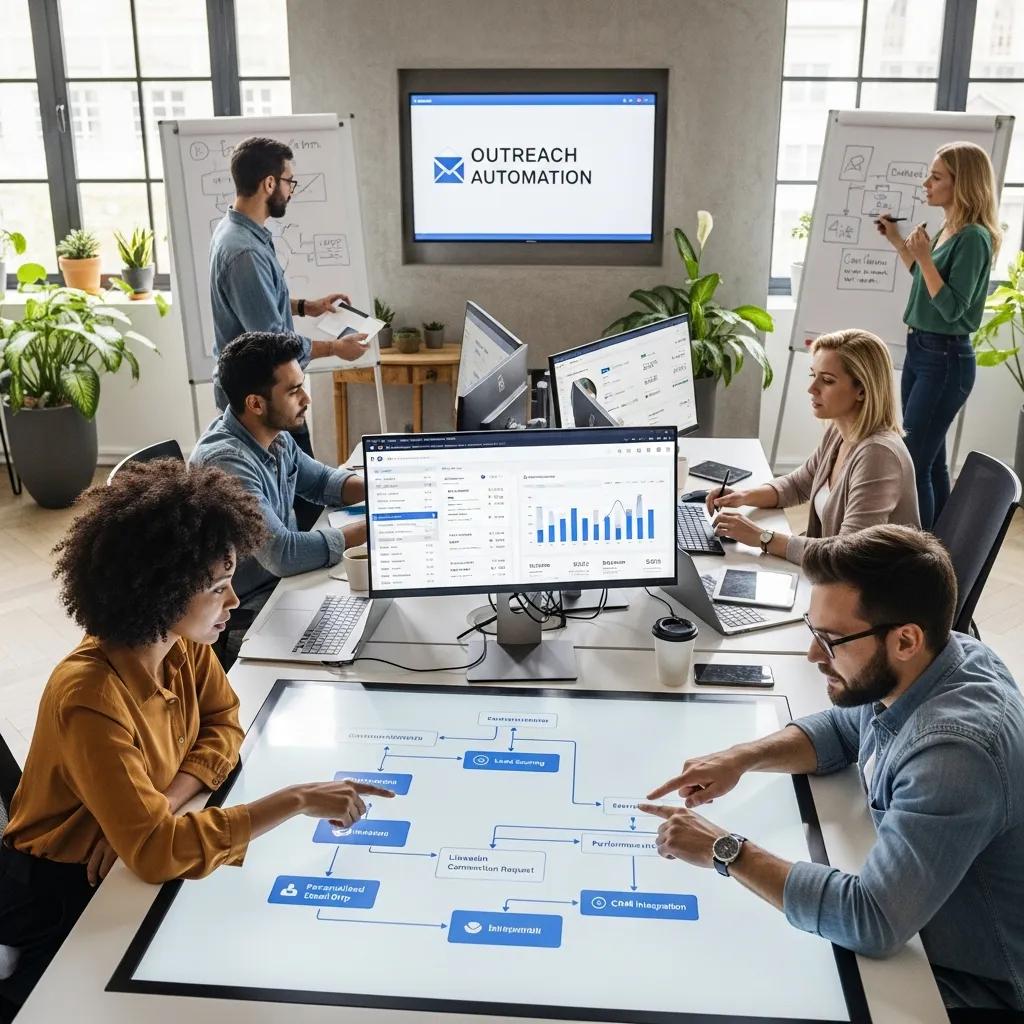 Digital marketing team collaborating on B2B outreach automation strategies