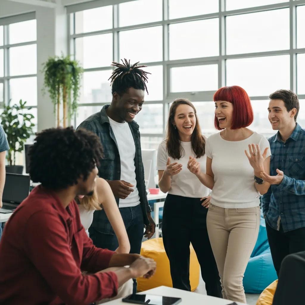 Diverse employees collaborating in a modern office, representing employee retention strategies