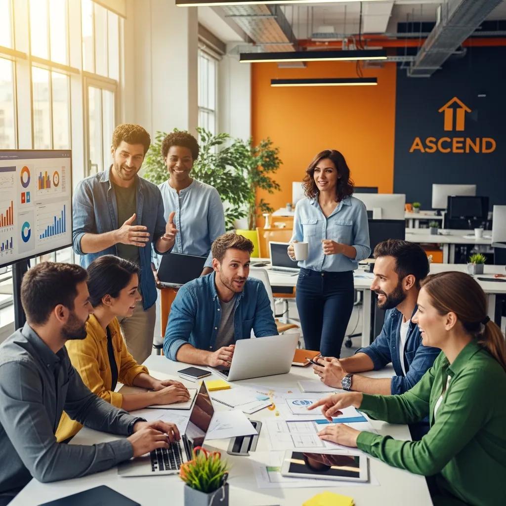 Diverse professionals collaborating in a modern office, representing growth marketing strategies