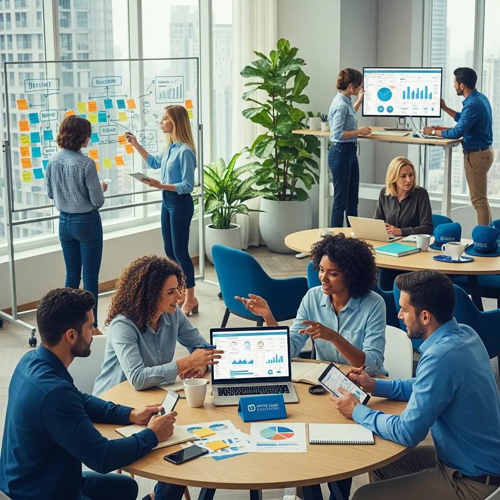 Diverse professionals collaborating in a modern office, representing white label marketing agency concepts