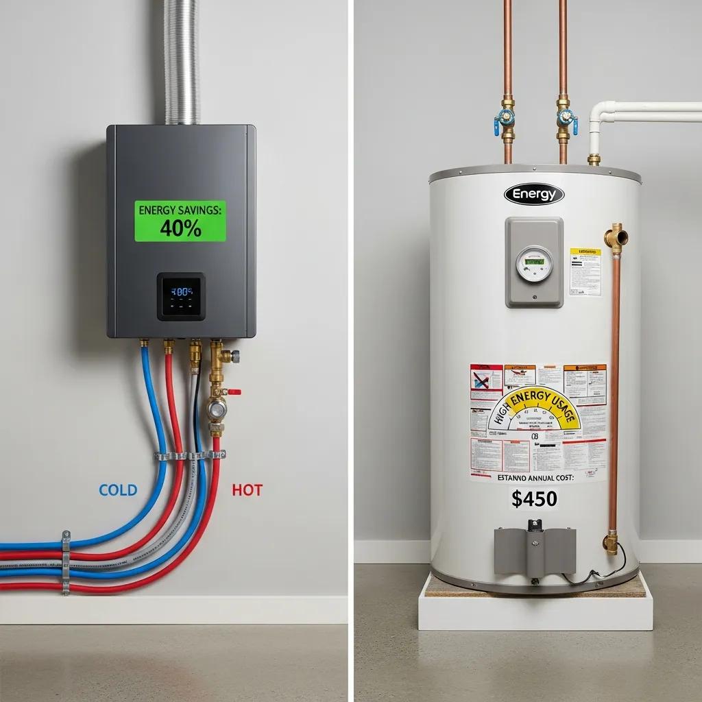 Energy efficiency comparison between tank and tankless water heaters