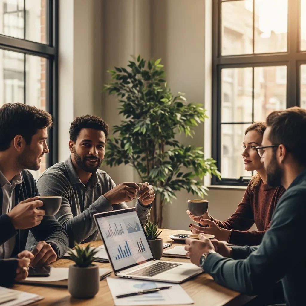 Entrepreneurs collaborating in a modern office, representing business credit solutions for startups