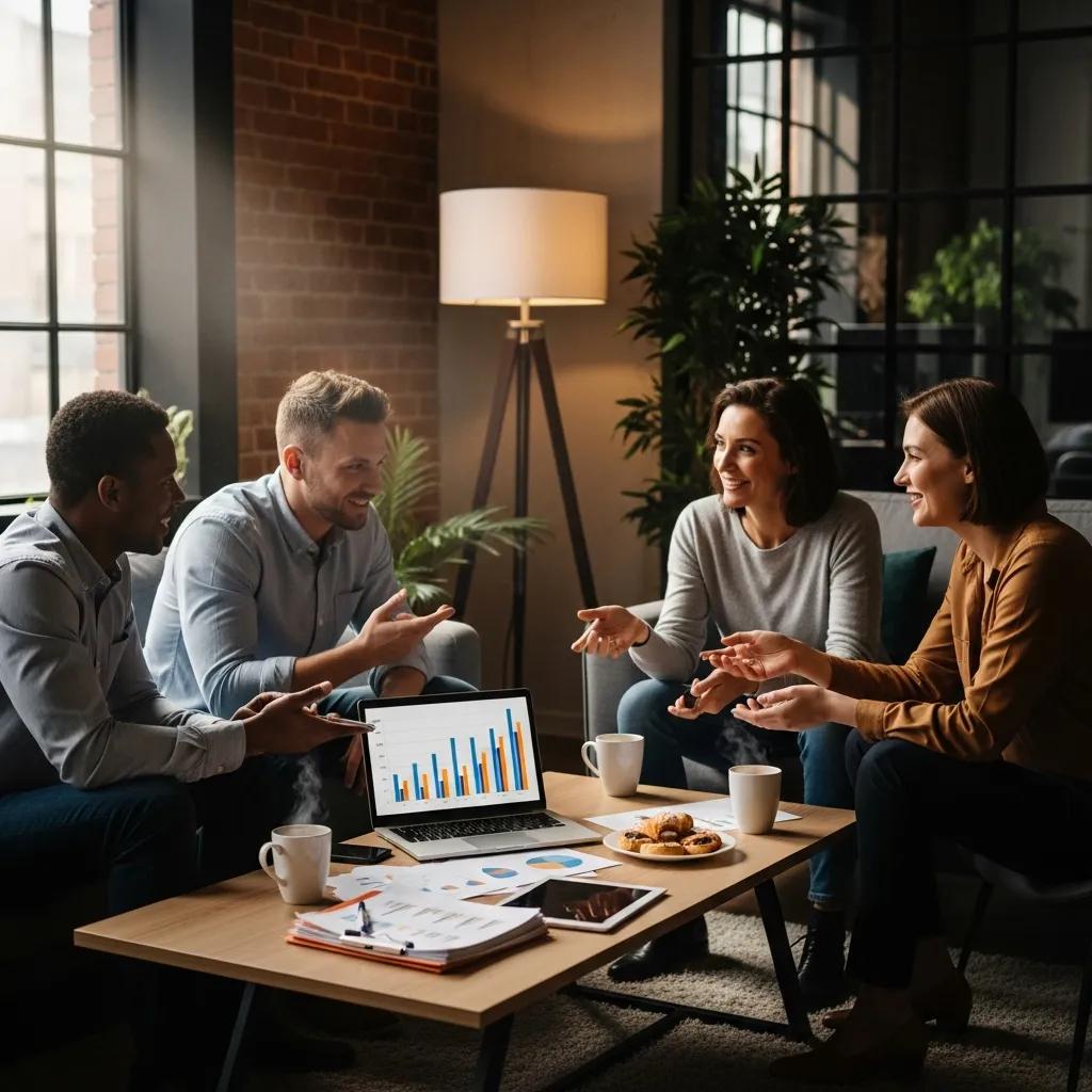 Entrepreneurs collaborating on business financing solutions in a cozy office environment